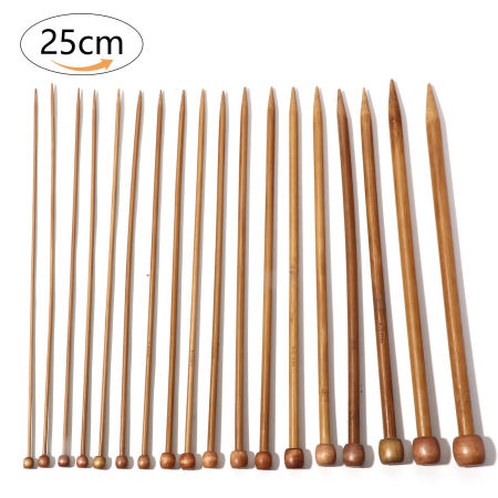 Natural Bamboo Single Pointed Knitting Needles Brown 25cm(9 7/8") long