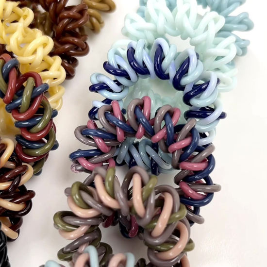 Picture of Resin Simple Ponytail Holder Hair Ties Band Scrunchies Multicolor Spiral Elastic 4.5cm Dia.