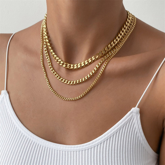 Bild von Umweltfreundlich Einfach und lässig Stilvoll 18K Vergoldet 304 Edelstahl Kubanische Gliederkette Halskette Für Frauen 1 Strang