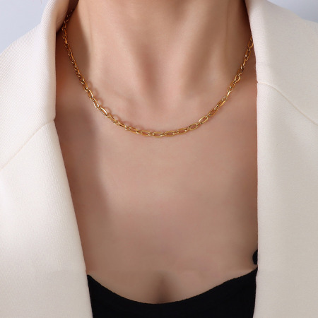 Picture of Wholesale Link Chain Necklace, 18K Real Gold Plated 304 Stainless Steel, Unisex Eco-friendly Stylish Simple & Casual Gift Jewelry For Retailer, 1 Piece