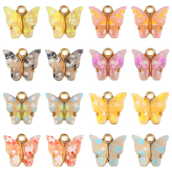 Immagine di Lega di Zinca + Acrilato Charms Farfalla Multicolore Paillettes 14mm x 12mm , 10 Pz