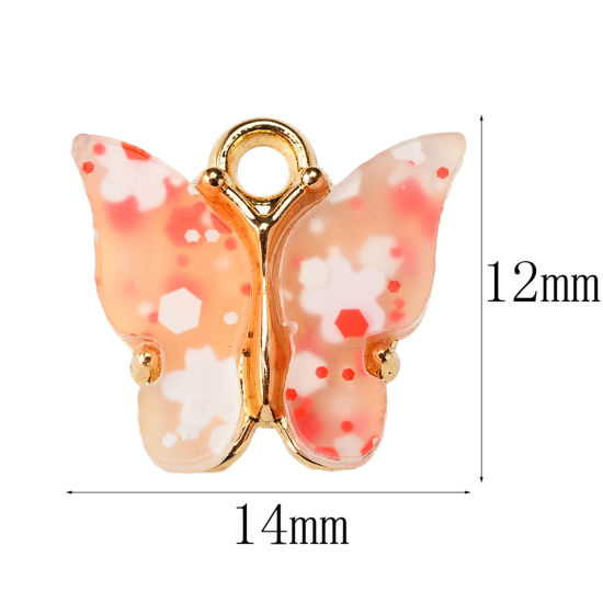Immagine di Lega di Zinca + Acrilato Charms Farfalla Multicolore Paillettes 14mm x 12mm , 10 Pz