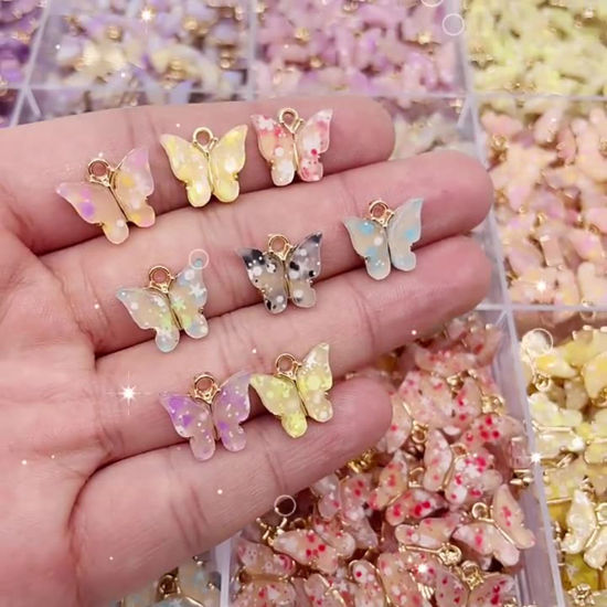 Immagine di Lega di Zinca + Acrilato Charms Farfalla Multicolore Paillettes 14mm x 12mm , 10 Pz