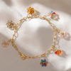 Bild von 304 Edelstahl & Glas Handgemacht Charms Blumen Vergoldet Bunt 10mm D., 3 Stück