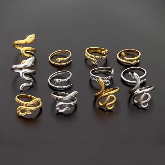 Imagen de 304 Acero Inoxidable Elegante Abierto Ajustable Anillos Multicolor Serpiente 1 Unidad