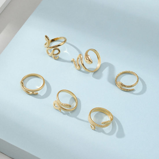 Imagen de 304 Acero Inoxidable Elegante Abierto Ajustable Anillos Multicolor Serpiente 1 Unidad