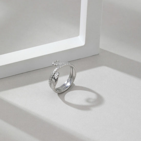 Imagen de 304 Acero Inoxidable Elegante Abierto Ajustable Anillos Multicolor Serpiente 1 Unidad