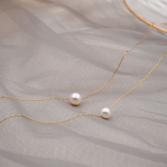 Image de Collier à Pendentif Chaîne Maille Forçat Classique en Perles de Culture d'Eau Douce Respectueux de la Nature Élégant Plaqué Or 18K Rond Pour Femmes 1 Pièce