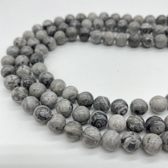 Picture of Stone ( Natural ) Loose Beads Round Grayish White 1 Strand