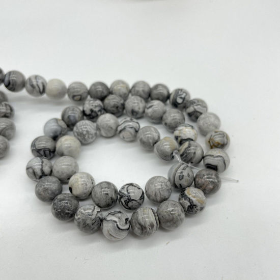 Picture of Stone ( Natural ) Loose Beads Round Grayish White 1 Strand