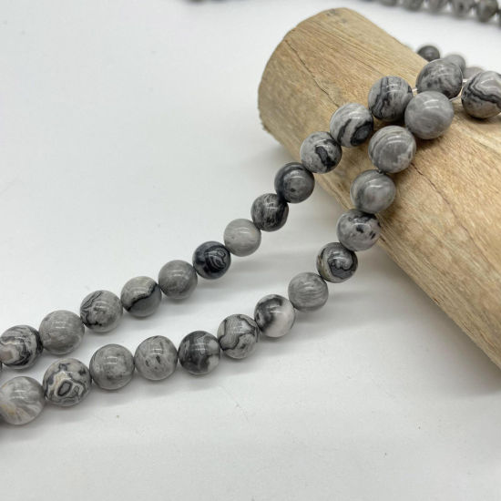 Picture of Stone ( Natural ) Loose Beads Round Grayish White 1 Strand