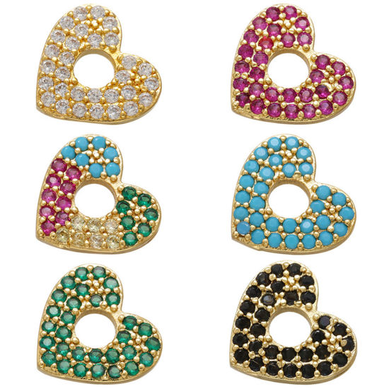 Image de 1 Pièce Breloques La Saint Valentin en Laiton Cœur Plaqué Or 18K Micro Pave à Zircone Cubique Multicolore 13mm x 12mm