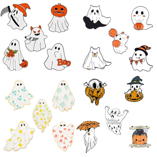 Picture of Cute Pin Brooches Halloween Ghost Halloween Pumpkin Multicolor Enamel