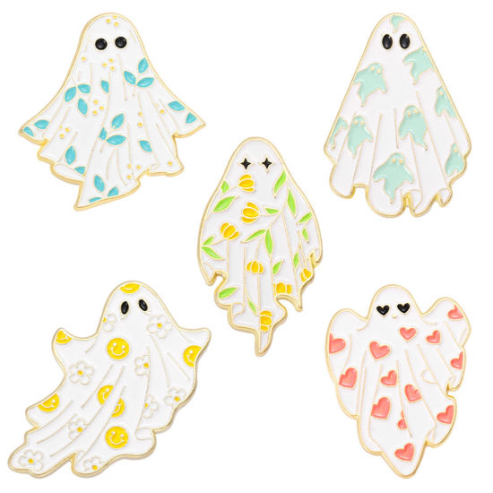 Picture of Cute Pin Brooches Halloween Ghost Halloween Pumpkin Multicolor Enamel