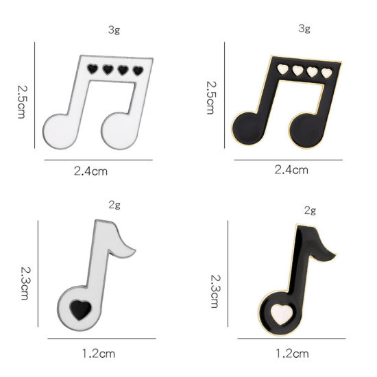 Immagine di Semplice Spilla Nota Musicale Nero & Bianco Smalto 2.3cm x 1.2cm, 1 Pz
