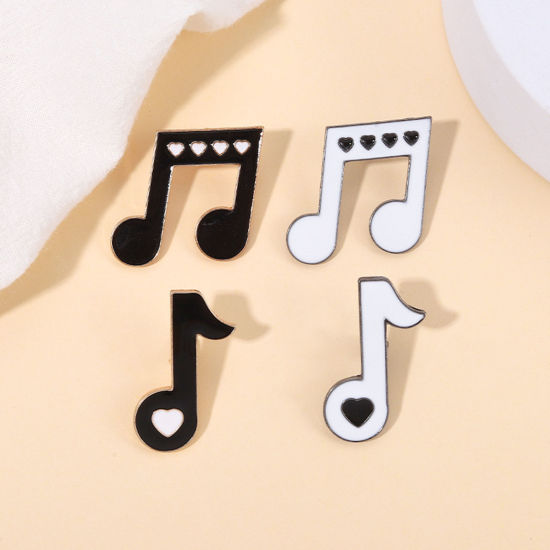 Immagine di Semplice Spilla Nota Musicale Nero & Bianco Smalto 2.3cm x 1.2cm, 1 Pz