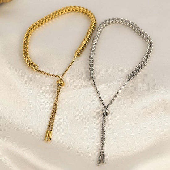 Imagen de 304 Acero Inoxidable Elegante Cadena Cola de Ratón Ajustable Slider/ Slide Pulsera Multicolor 27cm longitud, 1 Unidad