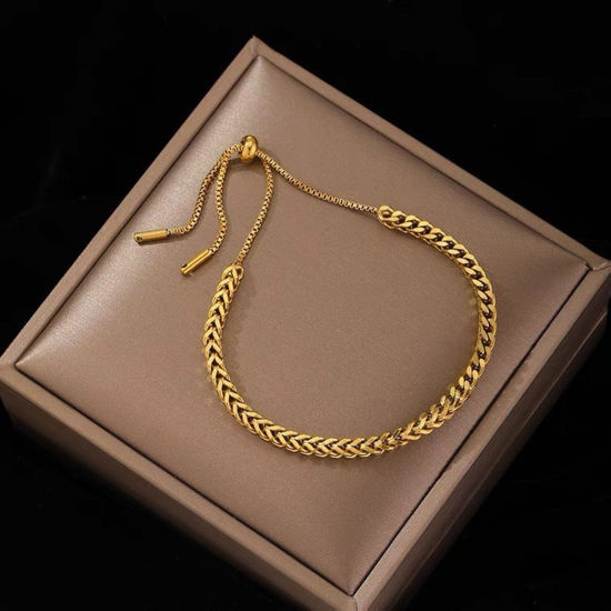 Imagen de 304 Acero Inoxidable Elegante Cadena Cola de Ratón Ajustable Slider/ Slide Pulsera Multicolor 27cm longitud, 1 Unidad