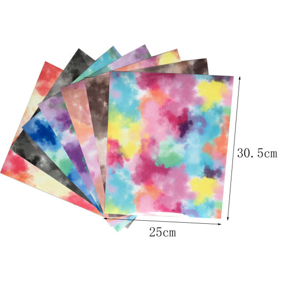 Image de 1 Pièce Feuille de Papier à Transfert Thermique pour Bricolage en PU Multicolore Rectangle Tie-Dye 30.5cm x 25cm