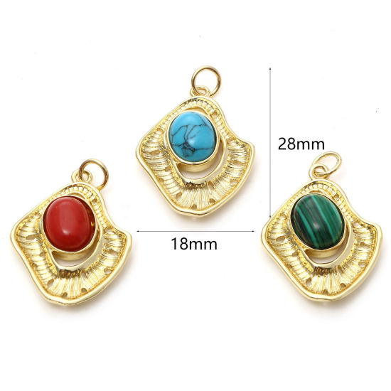Изображение Латунь Подвески Позолоченный Разноцветный Бесформенный Искусственный Драгоценный Камень 28мм x 18мм, 1 ШТ