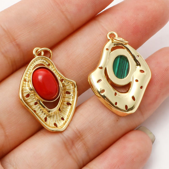 Изображение Латунь Подвески Позолоченный Разноцветный Бесформенный Искусственный Драгоценный Камень 28мм x 18мм, 1 ШТ