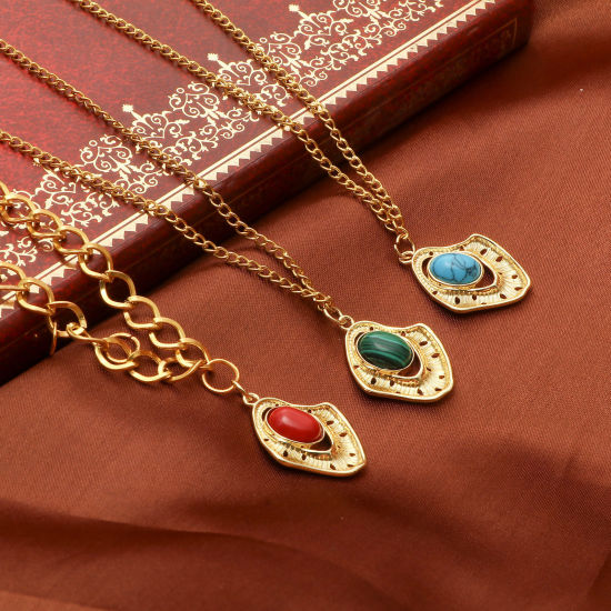 Изображение Латунь Подвески Позолоченный Разноцветный Бесформенный Искусственный Драгоценный Камень 28мм x 18мм, 1 ШТ