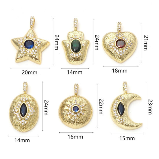 Изображение Латунь Бижутерия усыпанная мелким фианит Подвески Позолоченный Прозрачный & Синий Искусственный Циркон 1 ШТ