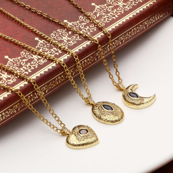 Изображение Латунь Бижутерия усыпанная мелким фианит Подвески Позолоченный Прозрачный & Синий Искусственный Циркон 1 ШТ