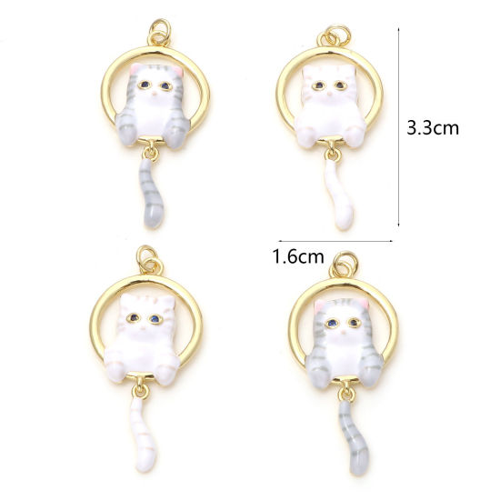 Image de Pendentifs en Laiton Doré Chat Émail à Strass Noir 3.3cm x 1.6cm, 1 Pièce