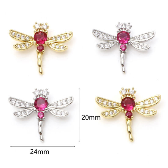 Image de Breloques Micro Pave en Laiton Multicolore Libellule à Zircone Cubique Clair & Rouge 24mm x 20mm, 1 Pièce