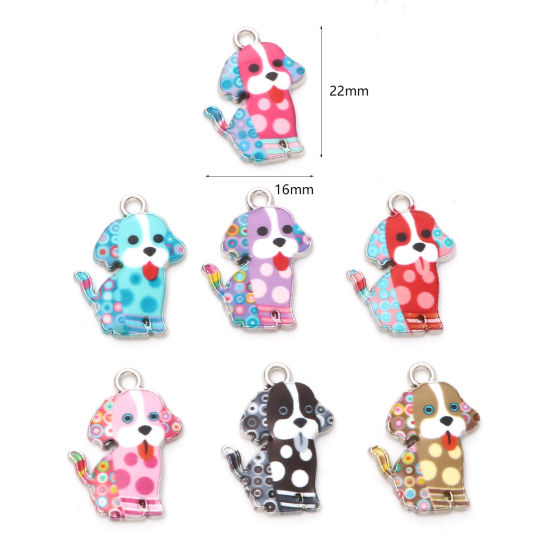 Imagen de Zamak Colgantes Charms Perro Tono de Plata Multicolor Esmalte 22mm x 16mm, 20 Unidades