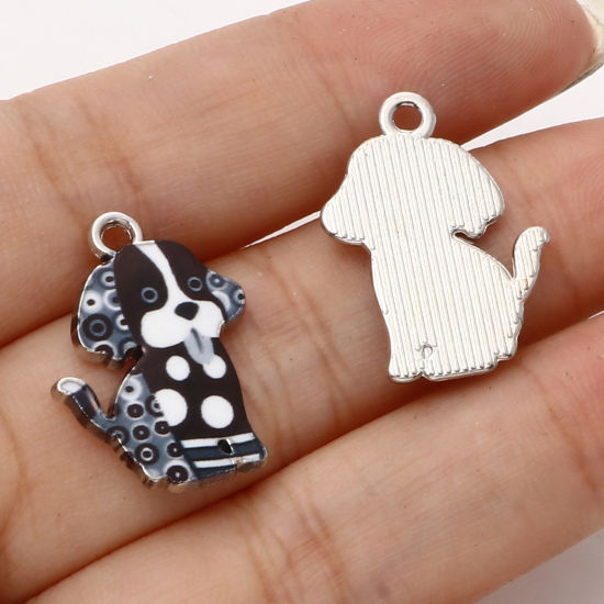 Imagen de Zamak Colgantes Charms Perro Tono de Plata Multicolor Esmalte 22mm x 16mm, 20 Unidades
