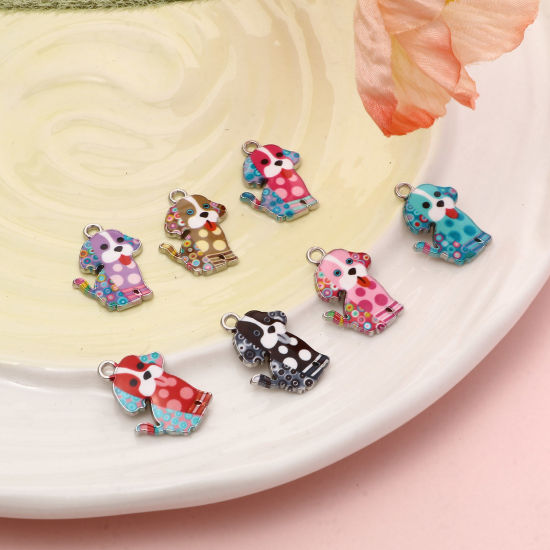 Imagen de Zamak Colgantes Charms Perro Tono de Plata Multicolor Esmalte 22mm x 16mm, 20 Unidades