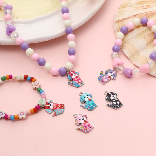 Imagen de Zamak Colgantes Charms Perro Tono de Plata Multicolor Esmalte 22mm x 16mm, 20 Unidades