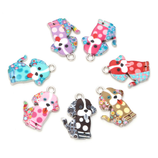 Imagen de Zamak Colgantes Charms Perro Tono de Plata Multicolor Esmalte 22mm x 16mm, 20 Unidades