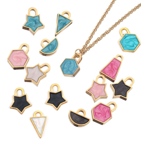 Picture of 304 Stainless Steel Charms Gold Plated Multicolor Geometric Enamel 1 Piece