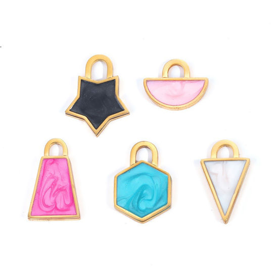 Picture of 304 Stainless Steel Charms Gold Plated Multicolor Geometric Enamel 1 Piece