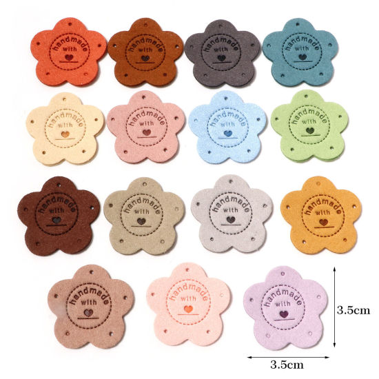 Picture of PU Leather Label Tags Flower Multicolor " Handmade " 3.5cm x 3.5cm