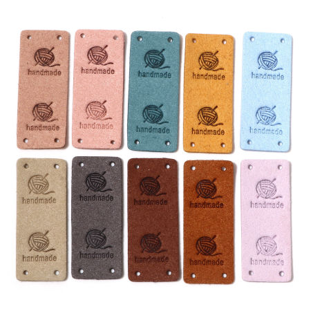 PU Leather Label Tags Rectangle Multicolor " Handmade " 5cm x 2cm