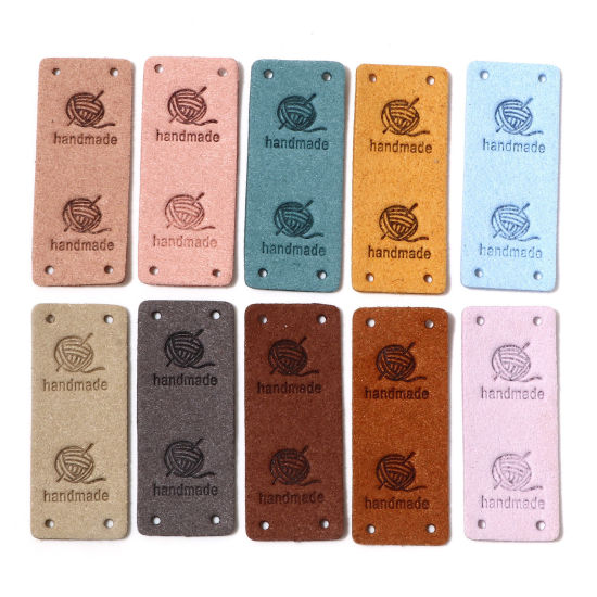 Image de Étiquettes en PU Rectangle Multicolore " Handmade " 5cm x 2cm, 10 Pcs