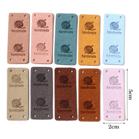 Image de Étiquettes en PU Rectangle Multicolore " Handmade " 5cm x 2cm, 10 Pcs