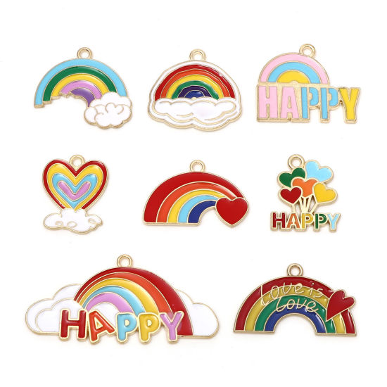 Immagine di Lega di Zinco Tempo Collezione Charms Arcobaleno Oro Placcato Multicolore Smalto 10 Pz