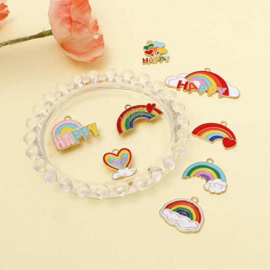 Immagine di Lega di Zinco Tempo Collezione Charms Arcobaleno Oro Placcato Multicolore Smalto 10 Pz