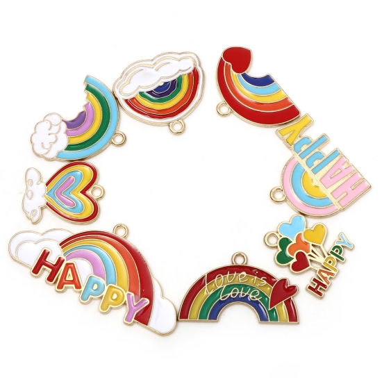 Immagine di Lega di Zinco Tempo Collezione Charms Arcobaleno Oro Placcato Multicolore Smalto 10 Pz