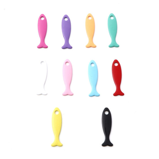 Image de Breloques Bijoux d'Océan en Alliage de Zinc Poisson Multicolore Laqué 26mm x 8mm, 10 Pcs