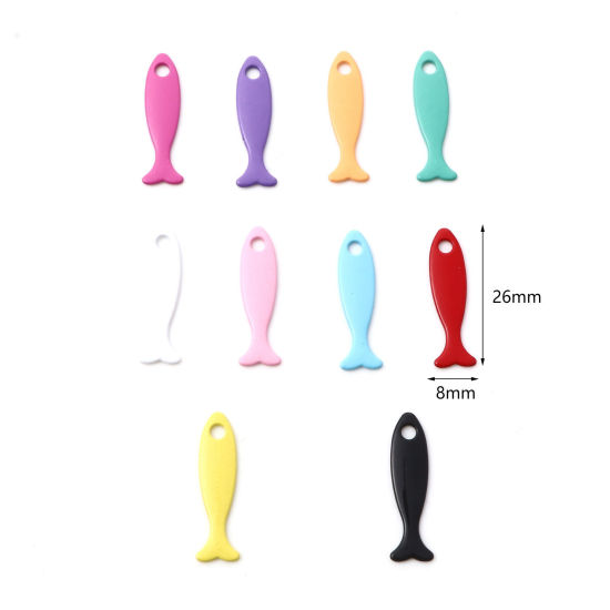Image de Breloques Bijoux d'Océan en Alliage de Zinc Poisson Multicolore Laqué 26mm x 8mm, 10 Pcs