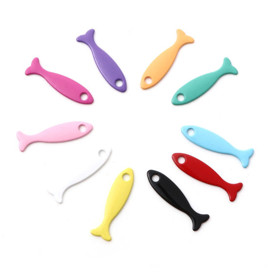 Image de Breloques Bijoux d'Océan en Alliage de Zinc Poisson Multicolore Laqué 26mm x 8mm, 10 Pcs