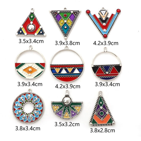Bild von Zinklegierung Ethnisch Anhänger Antiksilber Bunt Emaille 5 Stück