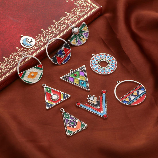 Bild von Zinklegierung Ethnisch Anhänger Antiksilber Bunt Emaille 5 Stück