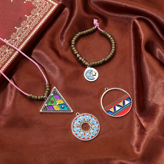 Bild von Zinklegierung Ethnisch Anhänger Antiksilber Bunt Emaille 5 Stück